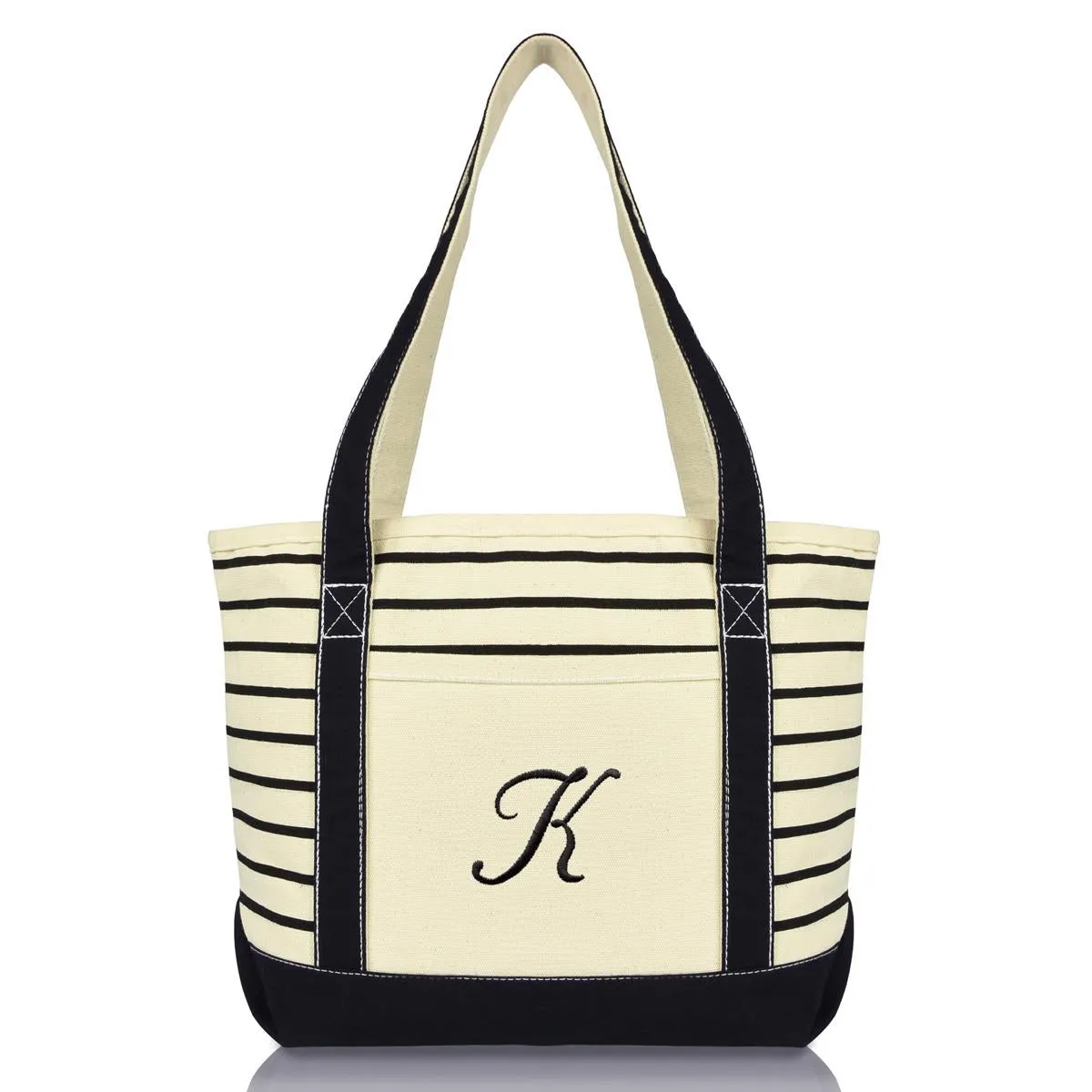 Dalix Striped K-Initial Tote Bag Womens Ballent Letter K