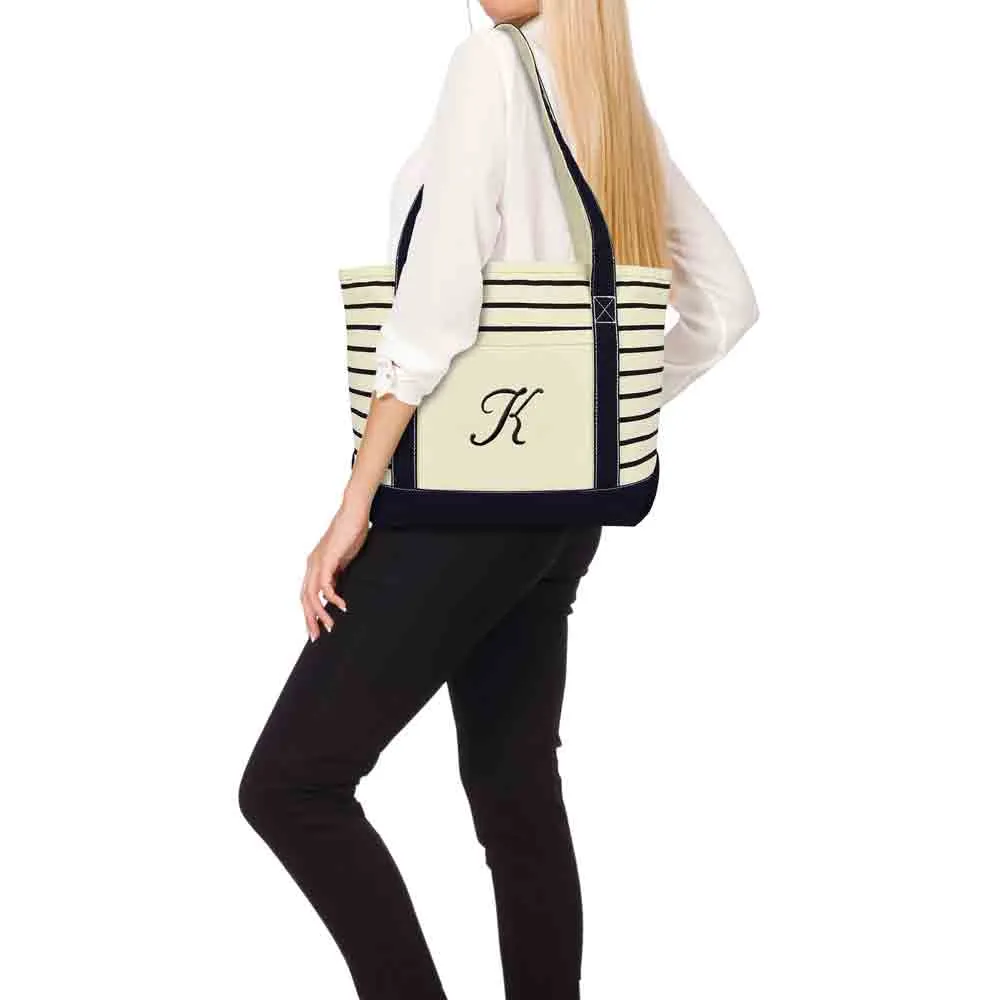 Dalix Striped K-Initial Tote Bag Womens Ballent Letter K