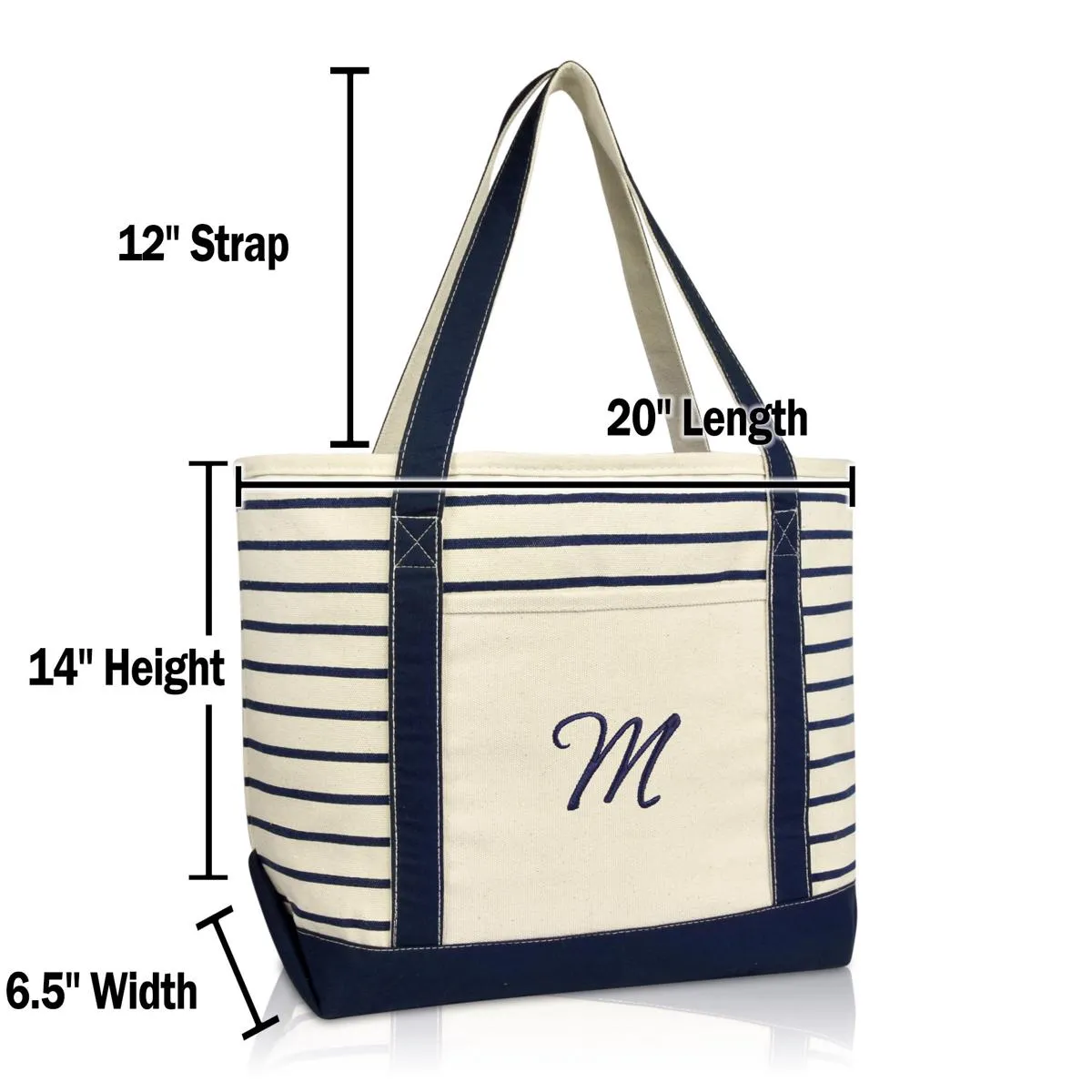 Dalix Striped M-Initial Tote Bag Womens Ballent Letter M