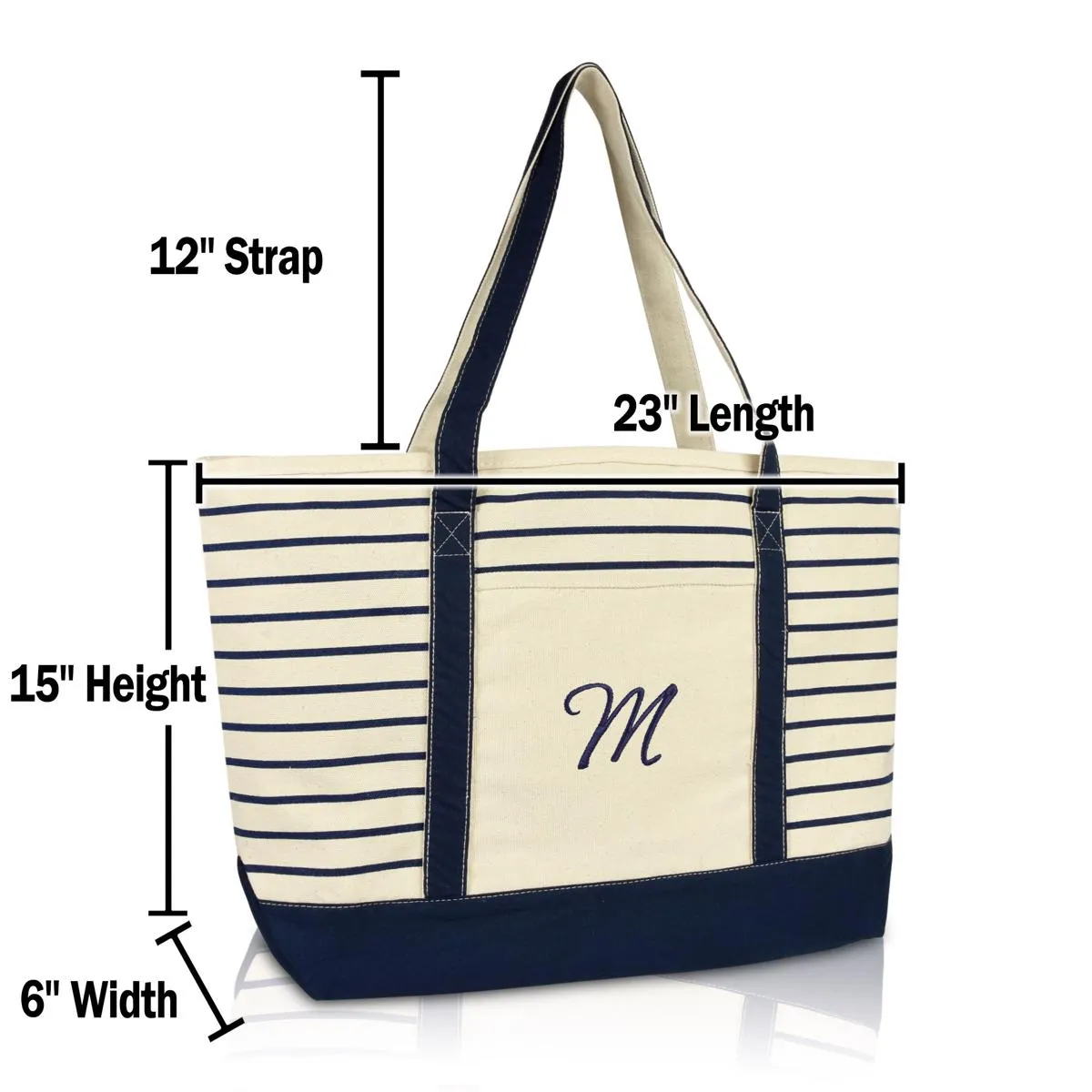 Dalix Striped M-Initial Tote Bag Womens Ballent Letter M