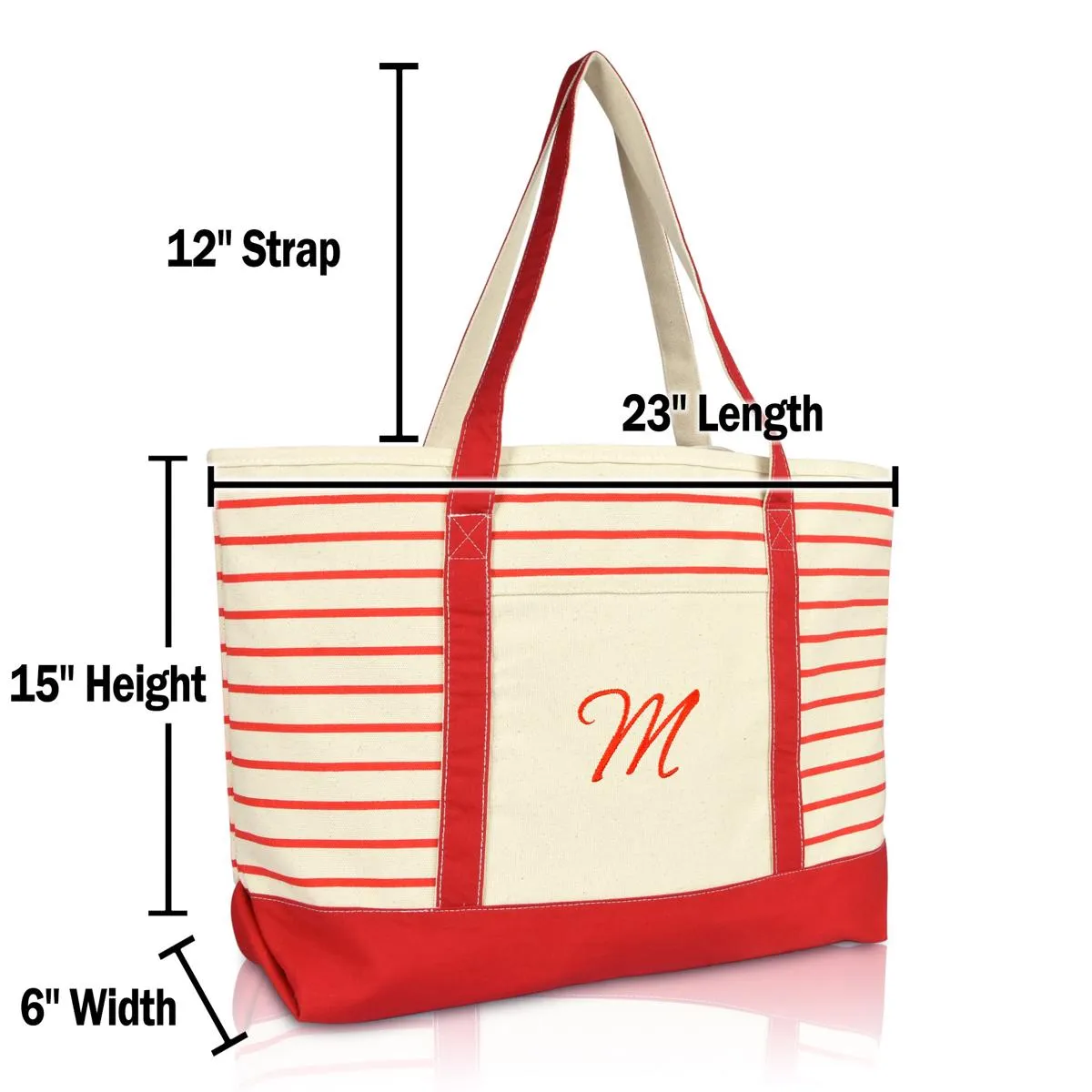 Dalix Striped M-Initial Tote Bag Womens Ballent Letter M