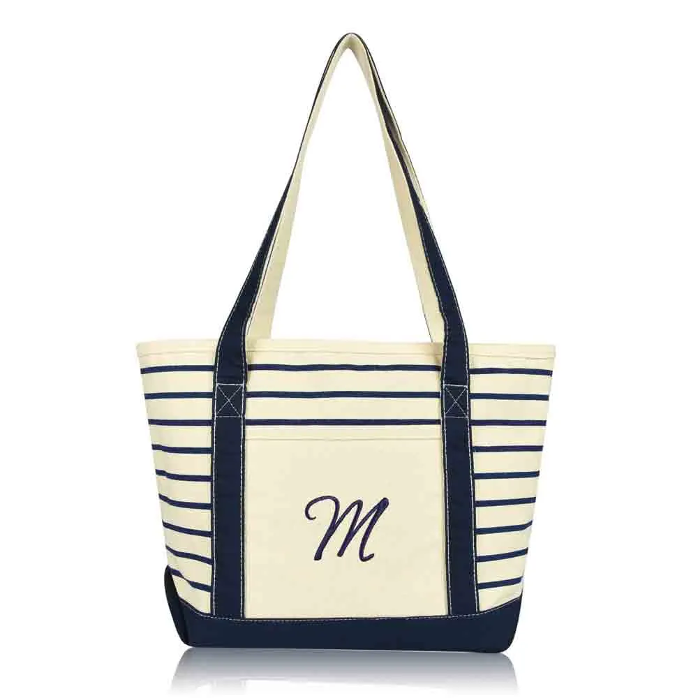 Dalix Striped M-Initial Tote Bag Womens Ballent Letter M