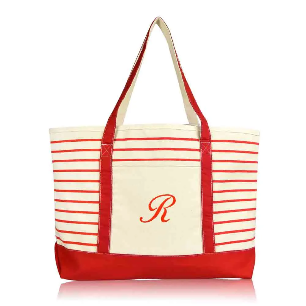 Dalix Striped R-Initial Tote Bag Womens Ballent Letter R