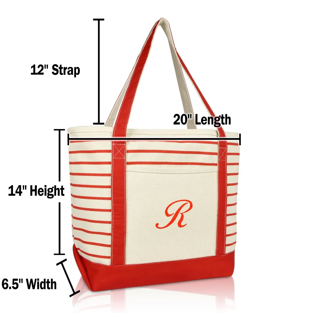 Dalix Striped R-Initial Tote Bag Womens Ballent Letter R