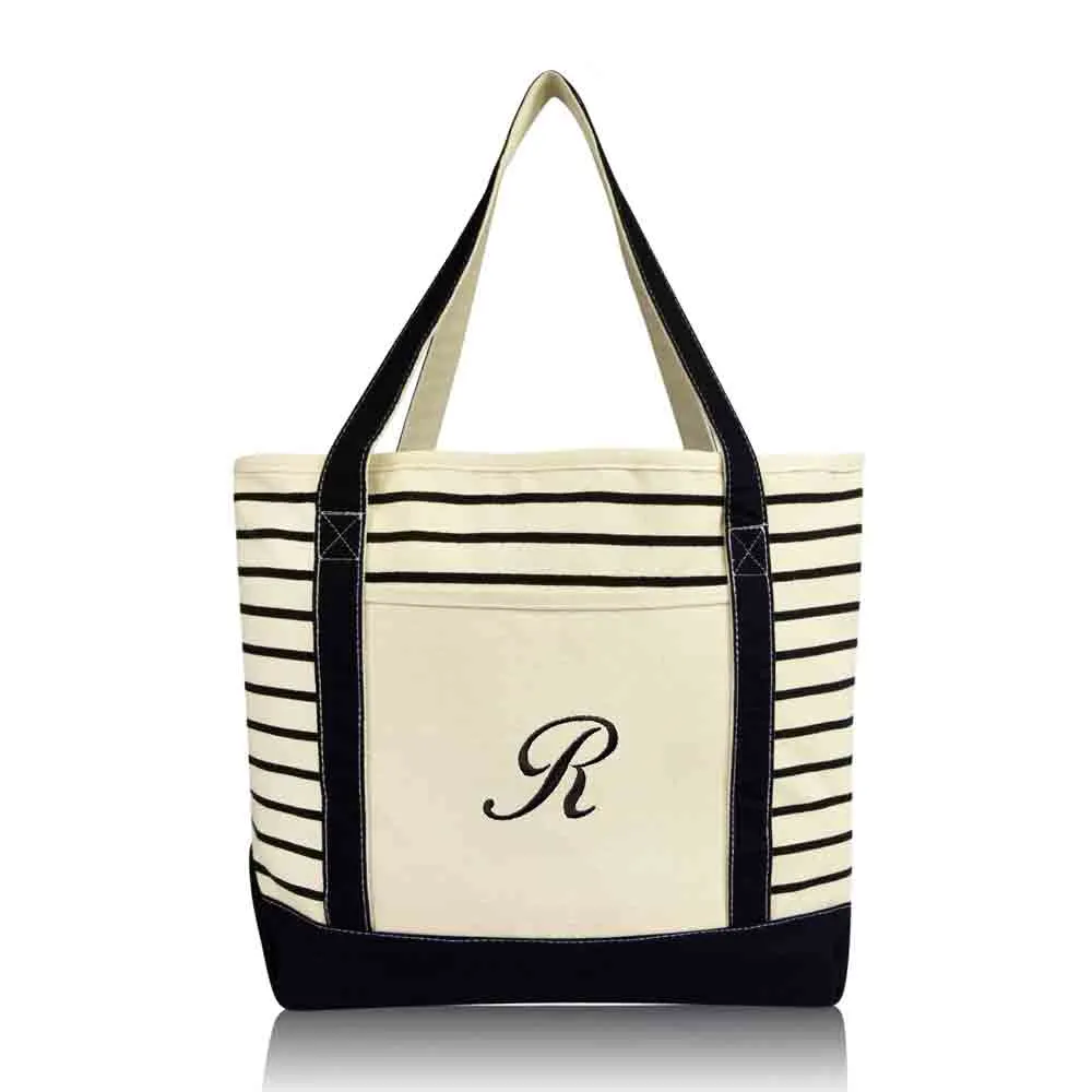 Dalix Striped R-Initial Tote Bag Womens Ballent Letter R