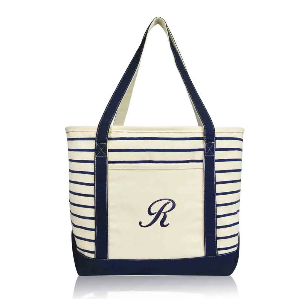 Dalix Striped R-Initial Tote Bag Womens Ballent Letter R