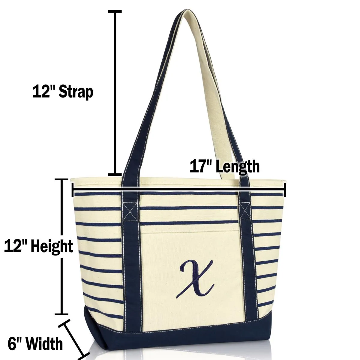 Dalix Striped X-Initial Tote Bag Womens Ballent Letter X