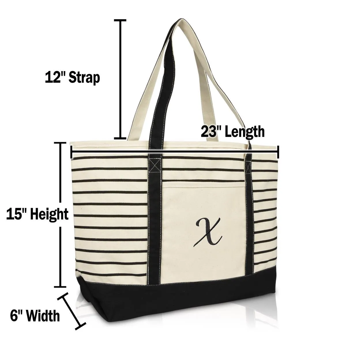 Dalix Striped X-Initial Tote Bag Womens Ballent Letter X