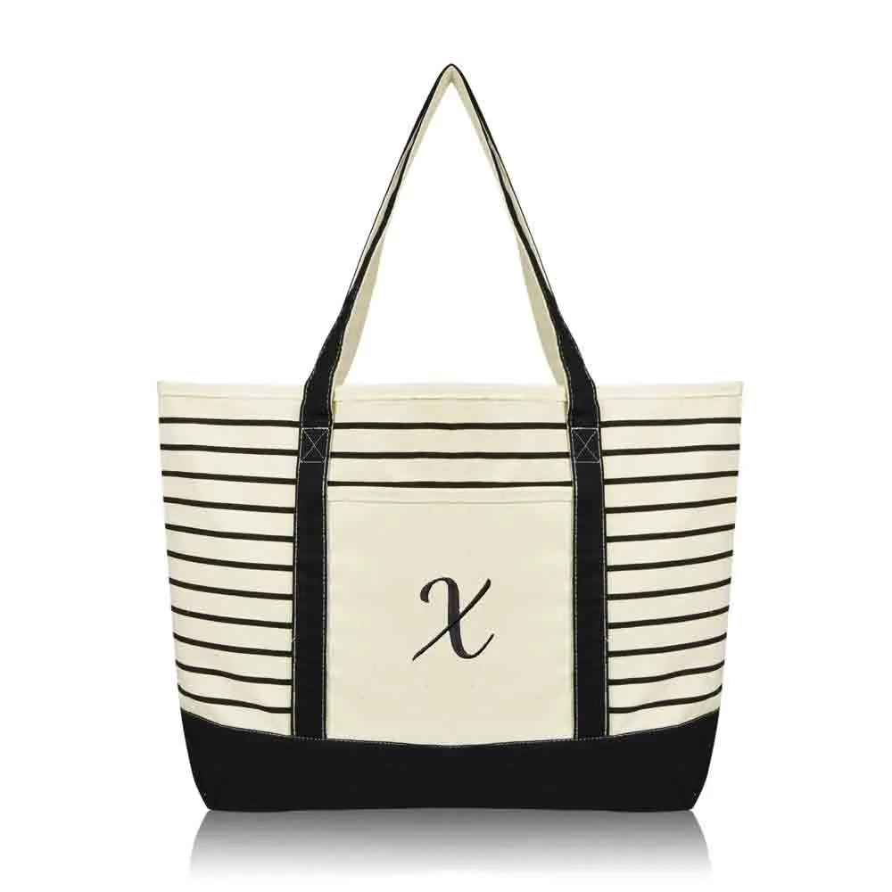 Dalix Striped X-Initial Tote Bag Womens Ballent Letter X