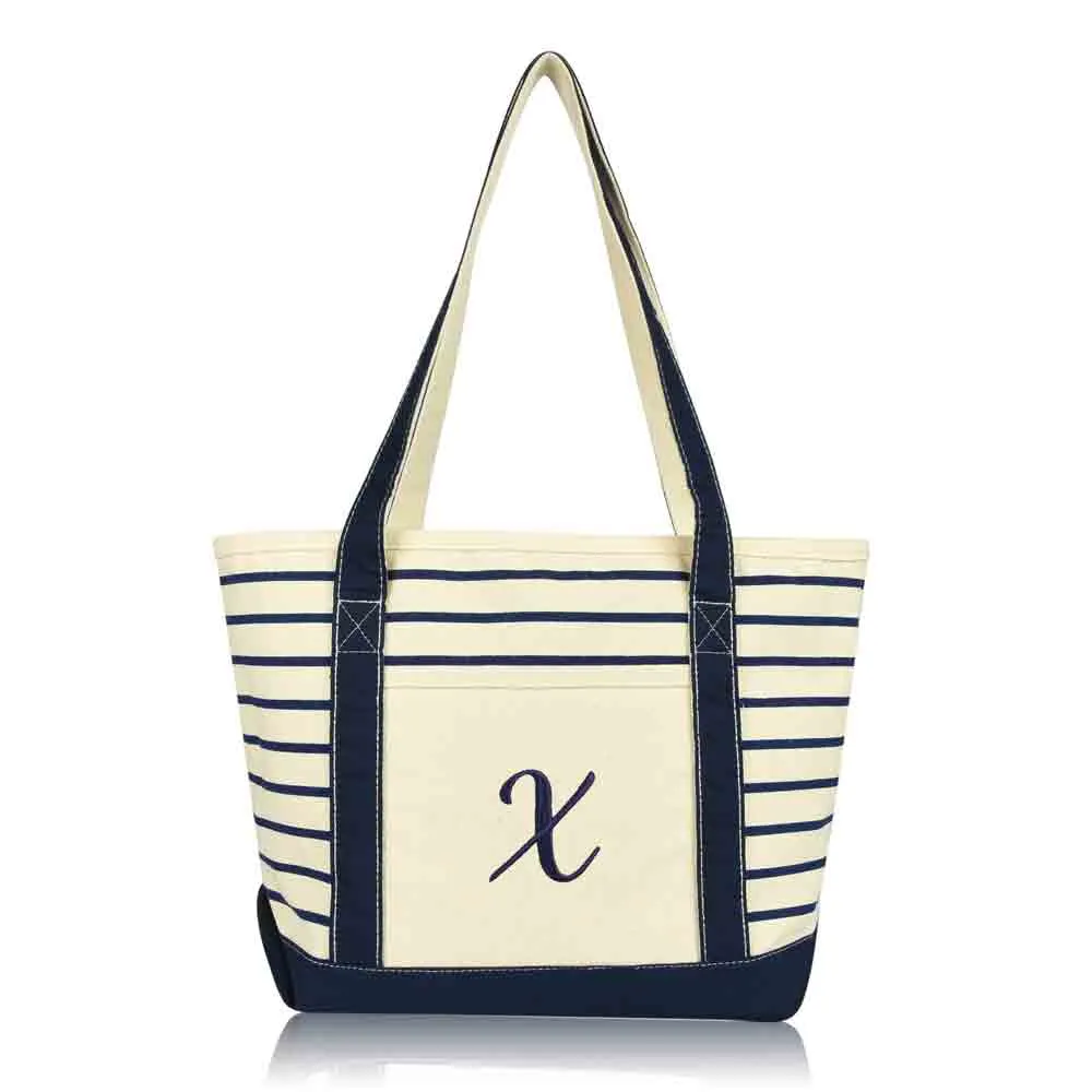 Dalix Striped X-Initial Tote Bag Womens Ballent Letter X