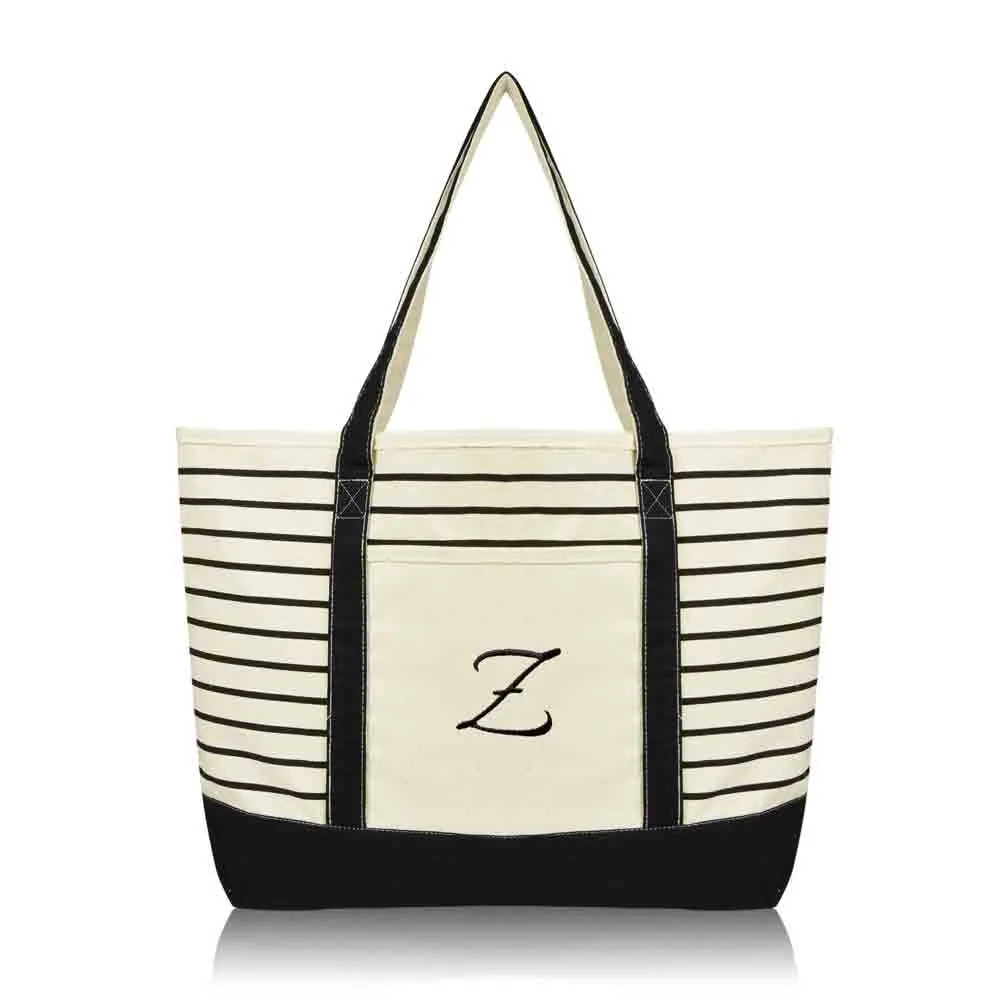 Dalix Striped Z-Initial Tote Bag Womens Ballent Letter Z