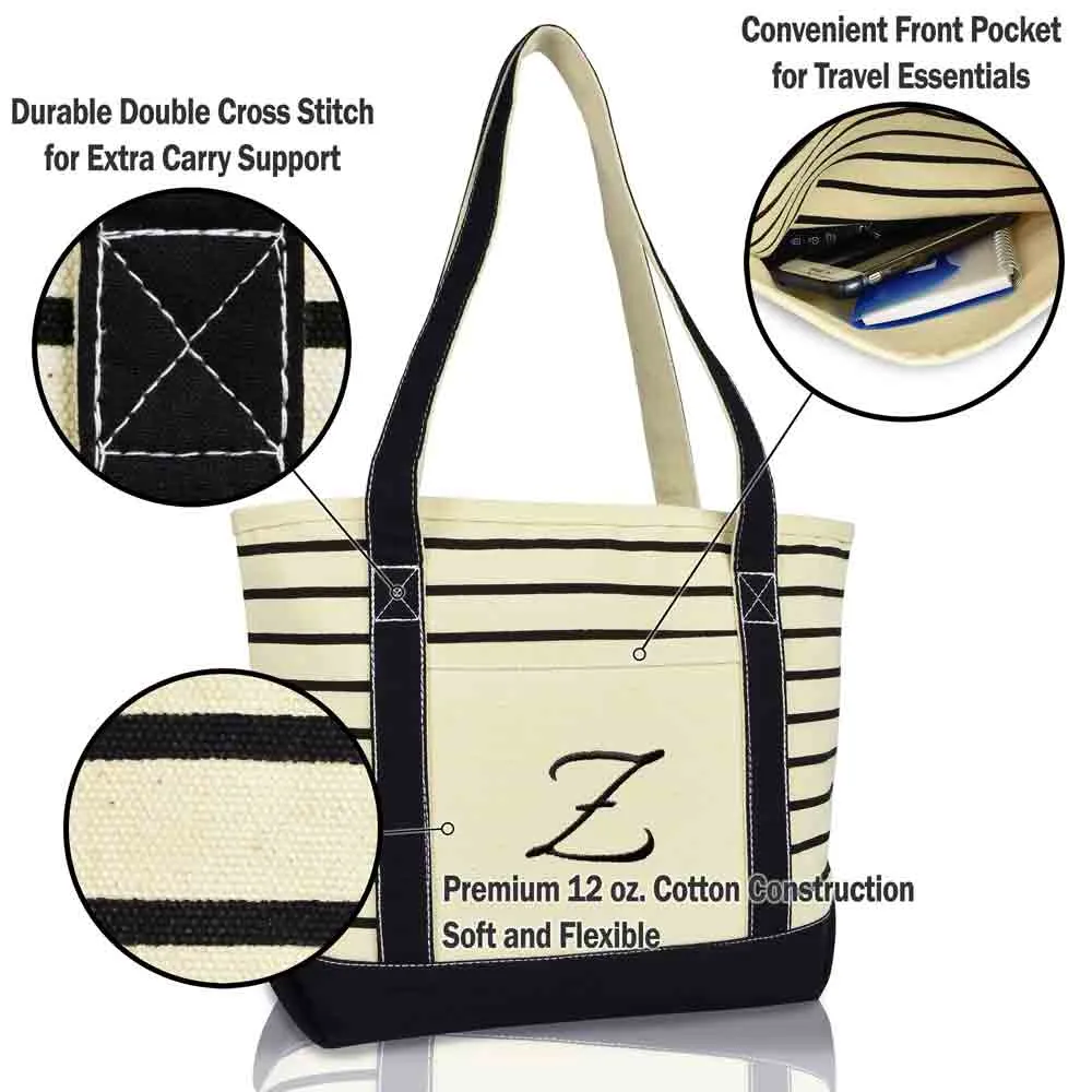 Dalix Striped Z-Initial Tote Bag Womens Ballent Letter Z