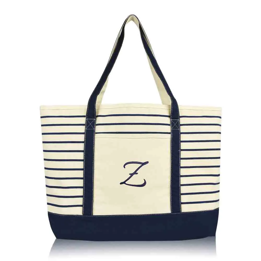 Dalix Striped Z-Initial Tote Bag Womens Ballent Letter Z