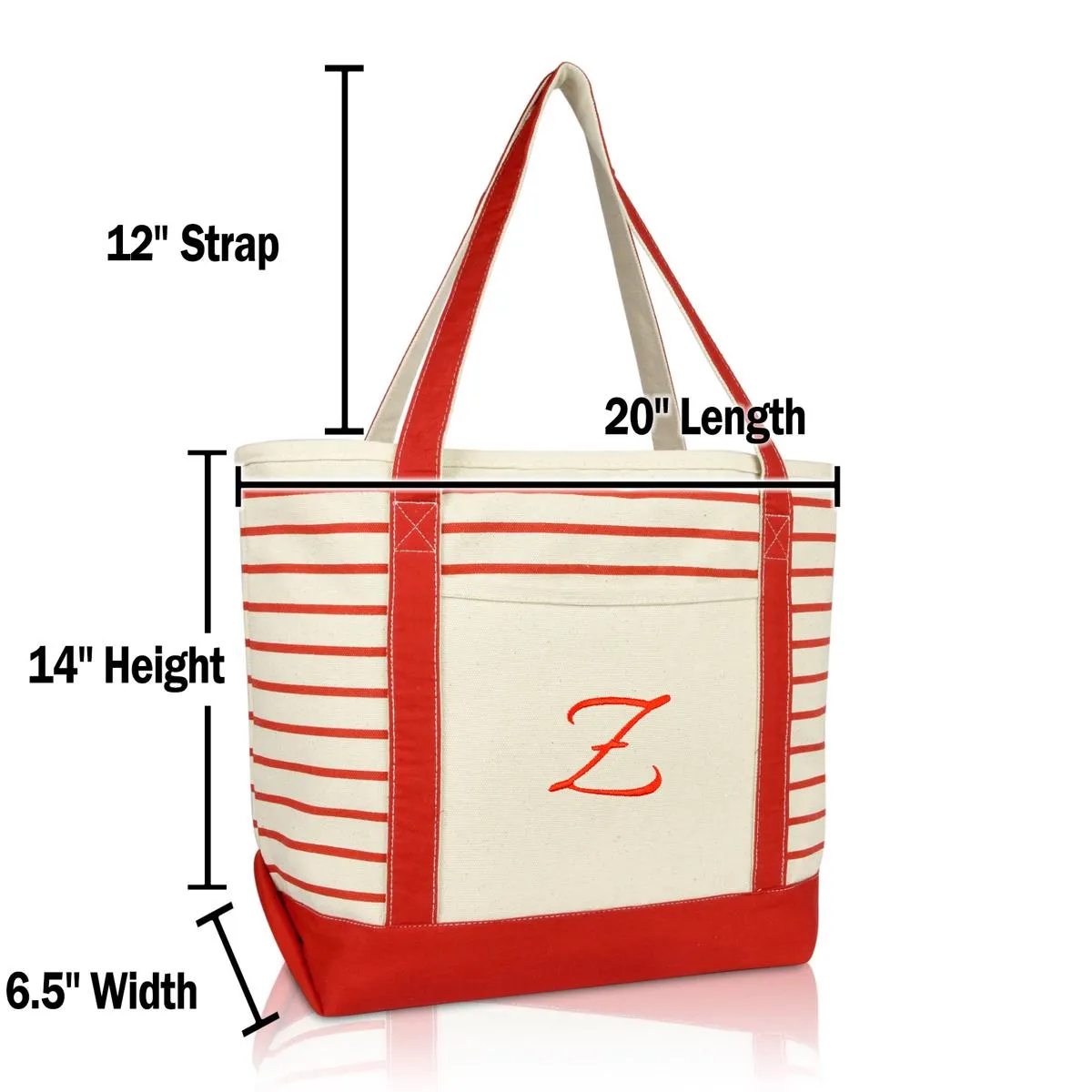 Dalix Striped Z-Initial Tote Bag Womens Ballent Letter Z