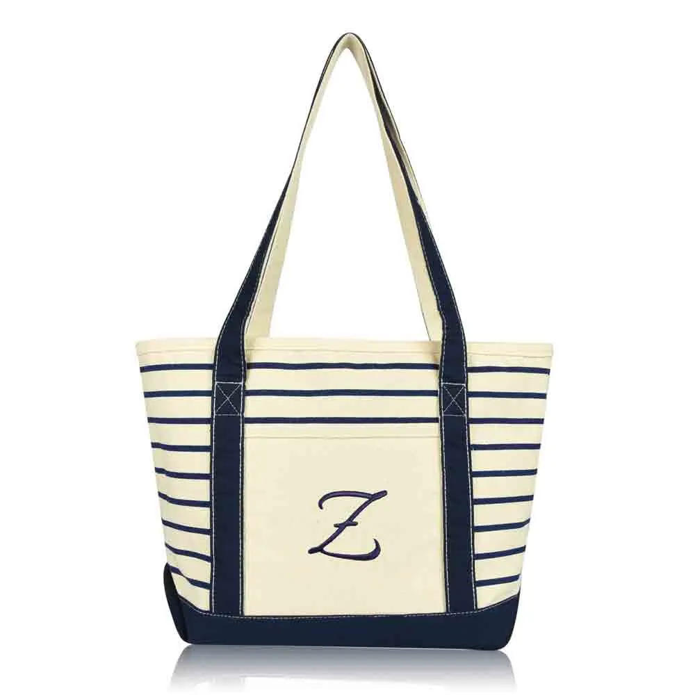 Dalix Striped Z-Initial Tote Bag Womens Ballent Letter Z