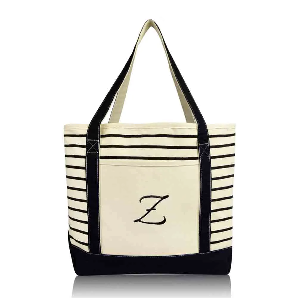 Dalix Striped Z-Initial Tote Bag Womens Ballent Letter Z