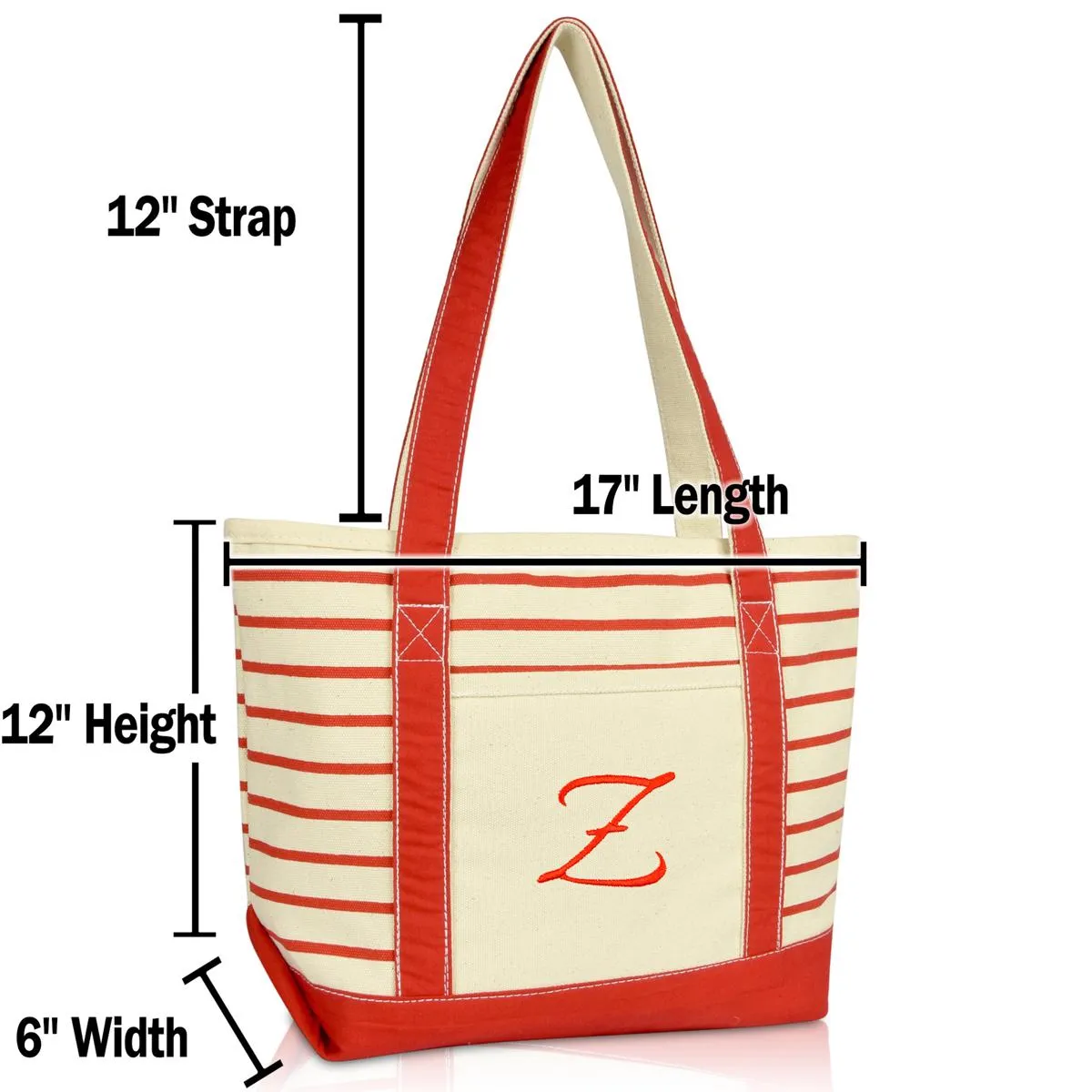 Dalix Striped Z-Initial Tote Bag Womens Ballent Letter Z