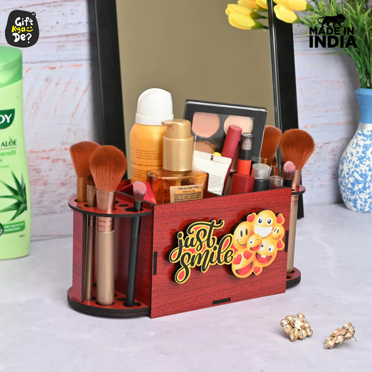 Funky 2 Compartment Makeup Organizer with Brush Holder