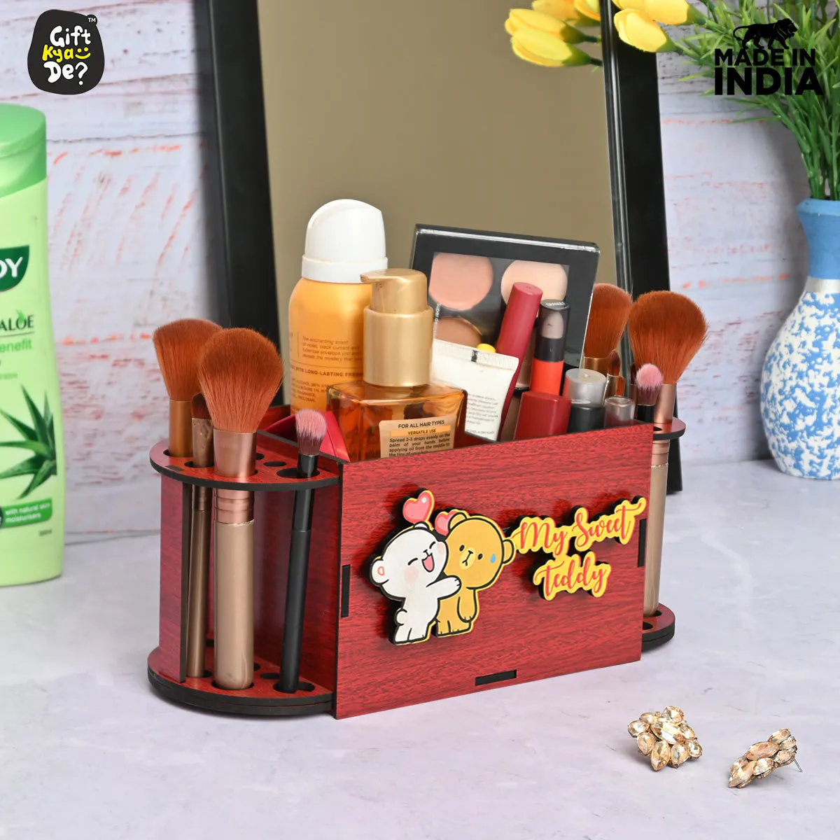 Funky 2 Compartment Makeup Organizer with Brush Holder