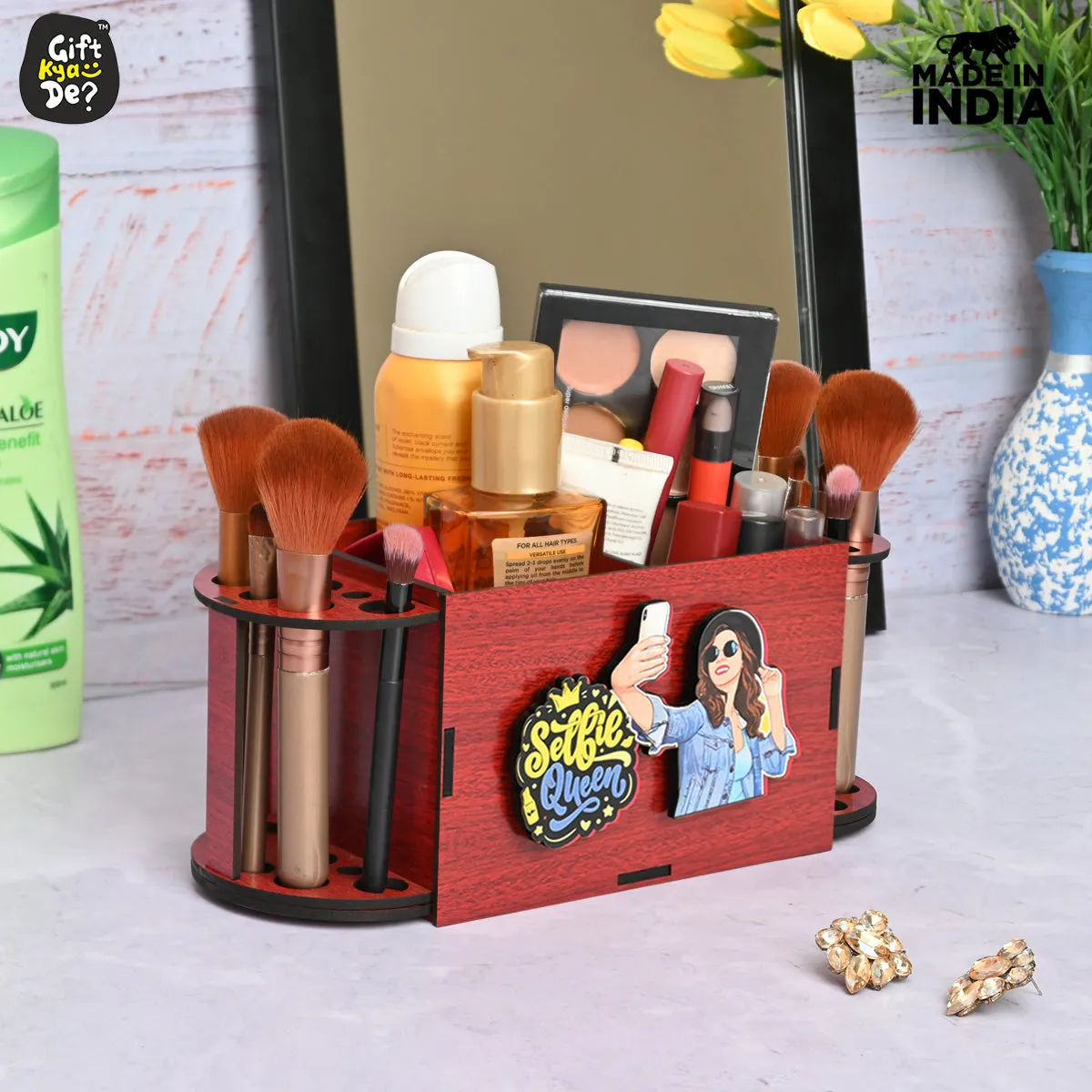 Funky 2 Compartment Makeup Organizer with Brush Holder