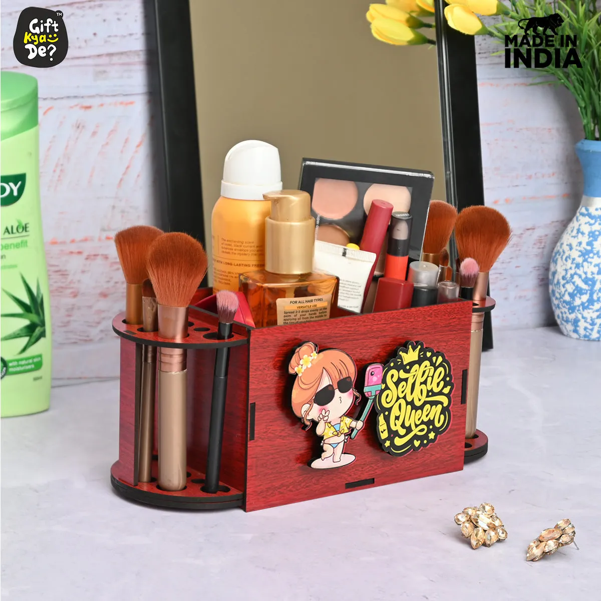 Funky 2 Compartment Makeup Organizer with Brush Holder