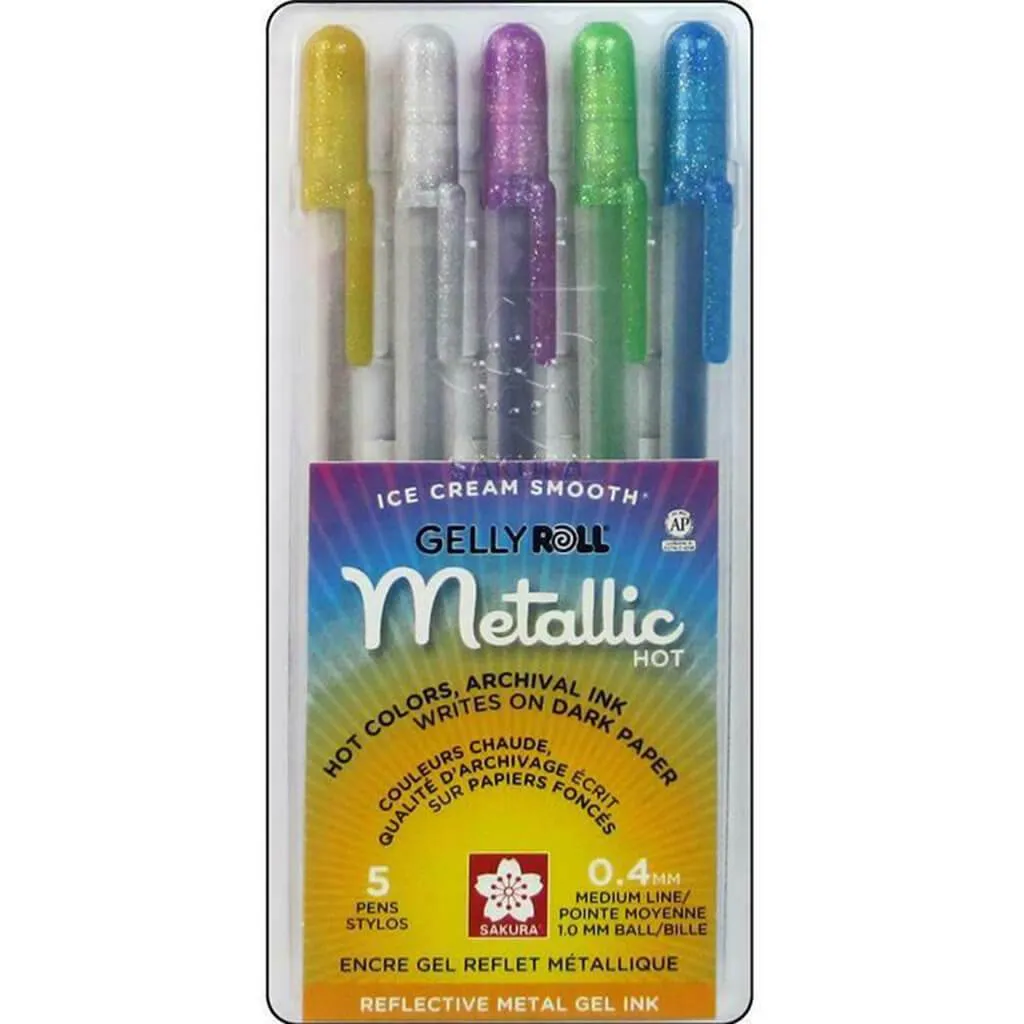 Gelly Roll Dark Metallic Pens 5 Color Light Colors Metallic Set