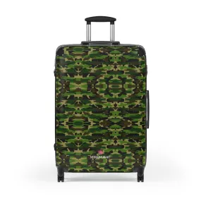 Green Camo Print Suitcases, Army Military Camouflaged Print Designer Suitcase Luggage (Small, Medium, Large)