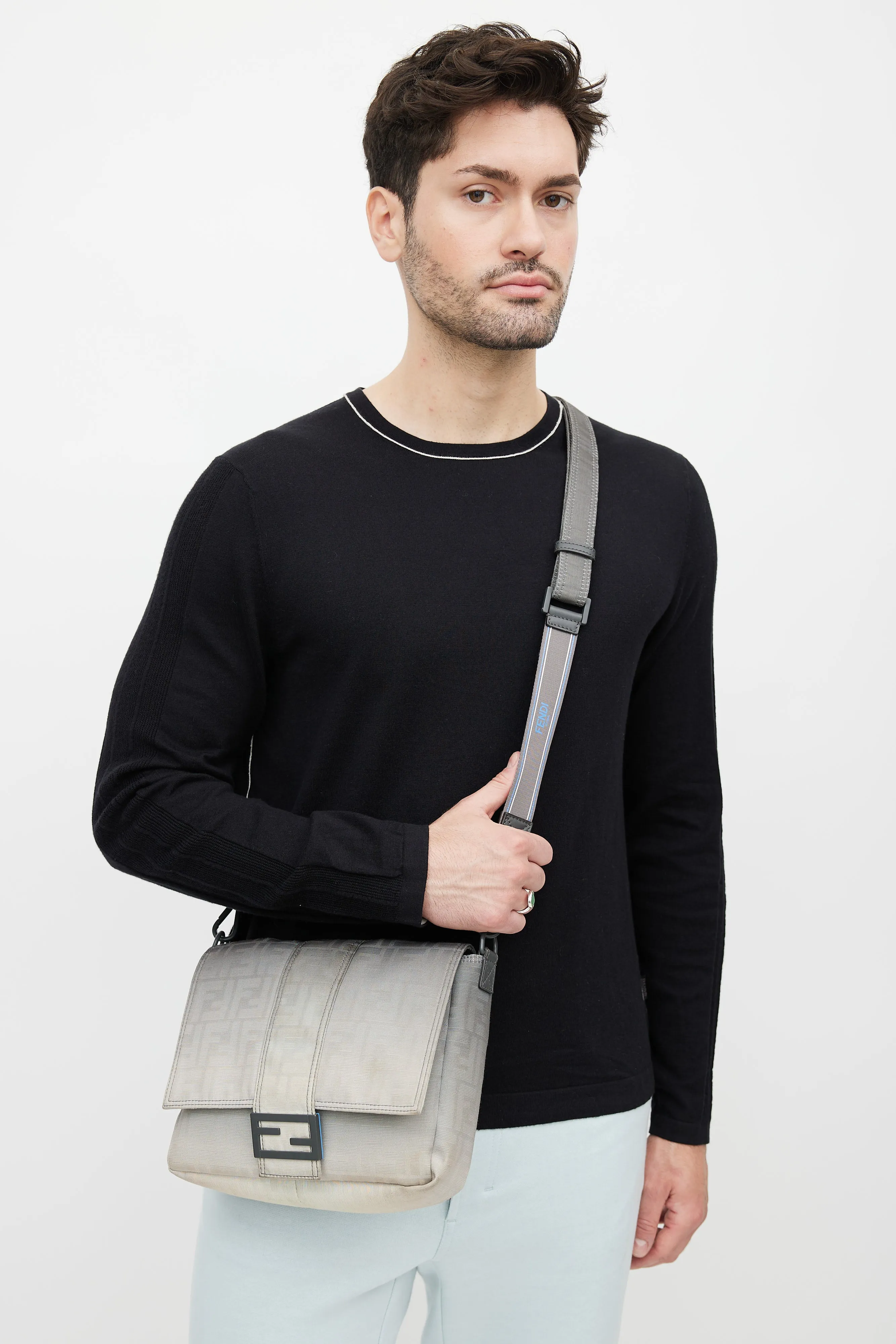 Grey & Cream Gradient Baguette Messenger Bag