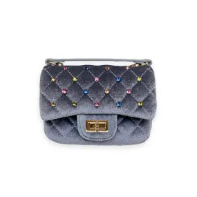 Grey Colorful Gems Velvet Quilted Purse