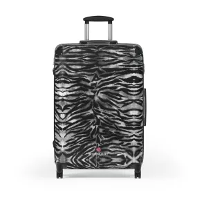 Grey Tiger Striped Print Suitcases, Tiger Striped Animal Print Designer Suitcase Luggage (Small, Medium, Large)