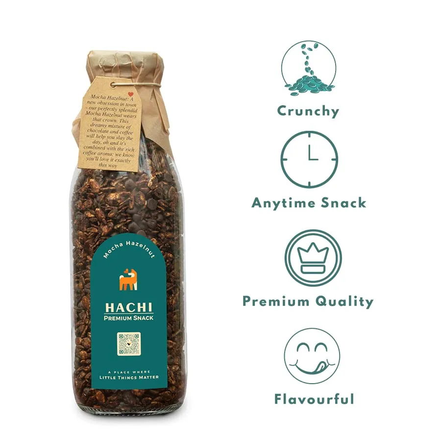 Hachi With Love Premium Mocha Hazelnut Granola Bottle (250 Gm)