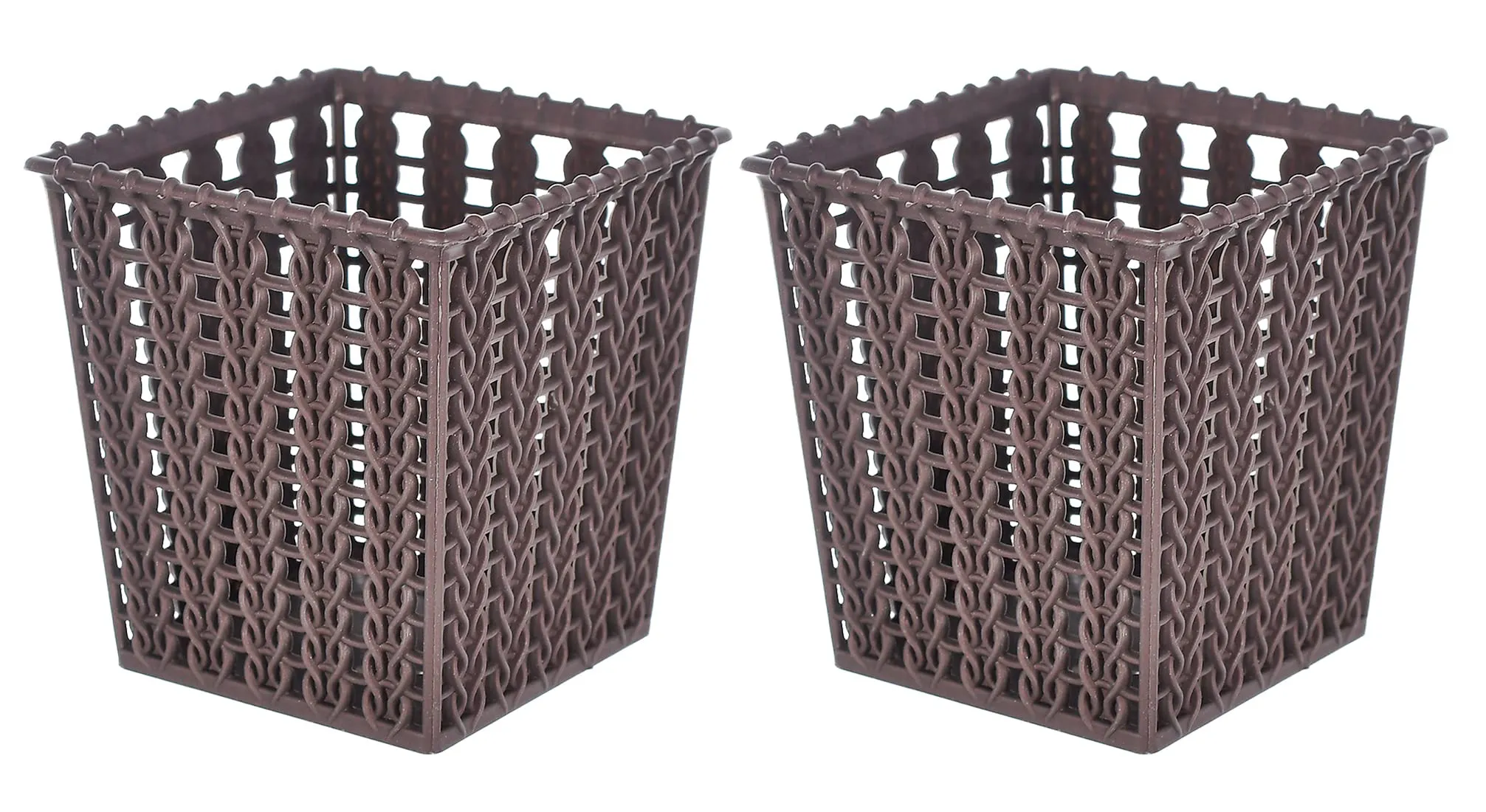 Heart Home Square Shape M 5 Multipurpose Plastic Holder/Organizer/Stand for Kitchen, Bathroom, Office Use - Pack of 2 (Brown)-46HH0437