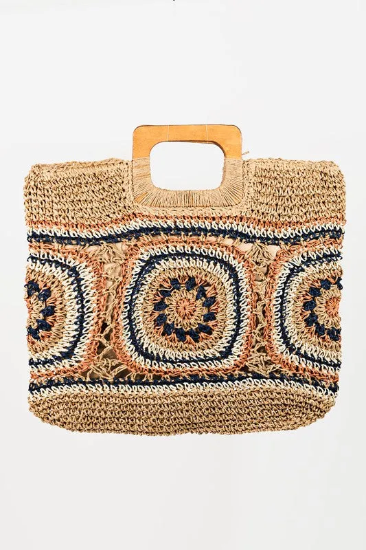 Khaki Bohemian Straw Woven Braided Square Summer Bag