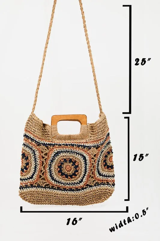 Khaki Bohemian Straw Woven Braided Square Summer Bag