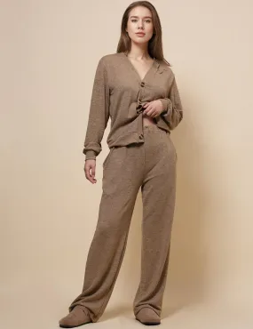 Ladies V-Neck Botton Top with Pants 2PCS Set SKST4879