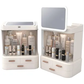 Large LED Makeup Organizer with 360° Swivel Mirror, USB Charging