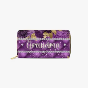 Long Type Zipper Purse - Purple Floral - Grandma