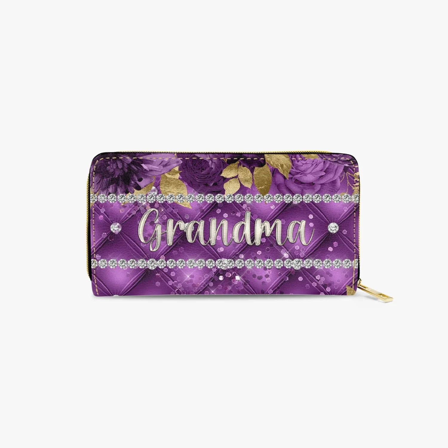 Long Type Zipper Purse - Purple Floral - Grandma