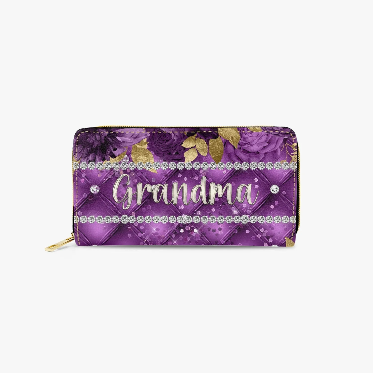 Long Type Zipper Purse - Purple Floral - Grandma