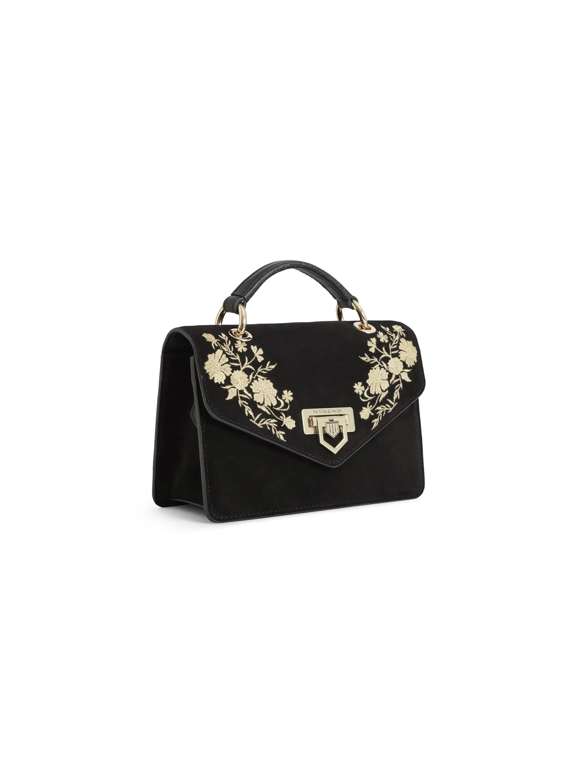 Loxley Mini Cross Body Bag - Embroidered Black Suede