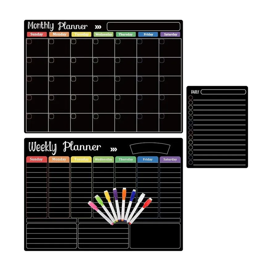 Magnetic Monthly, Weekly and Daily Planner Board Set With Markers