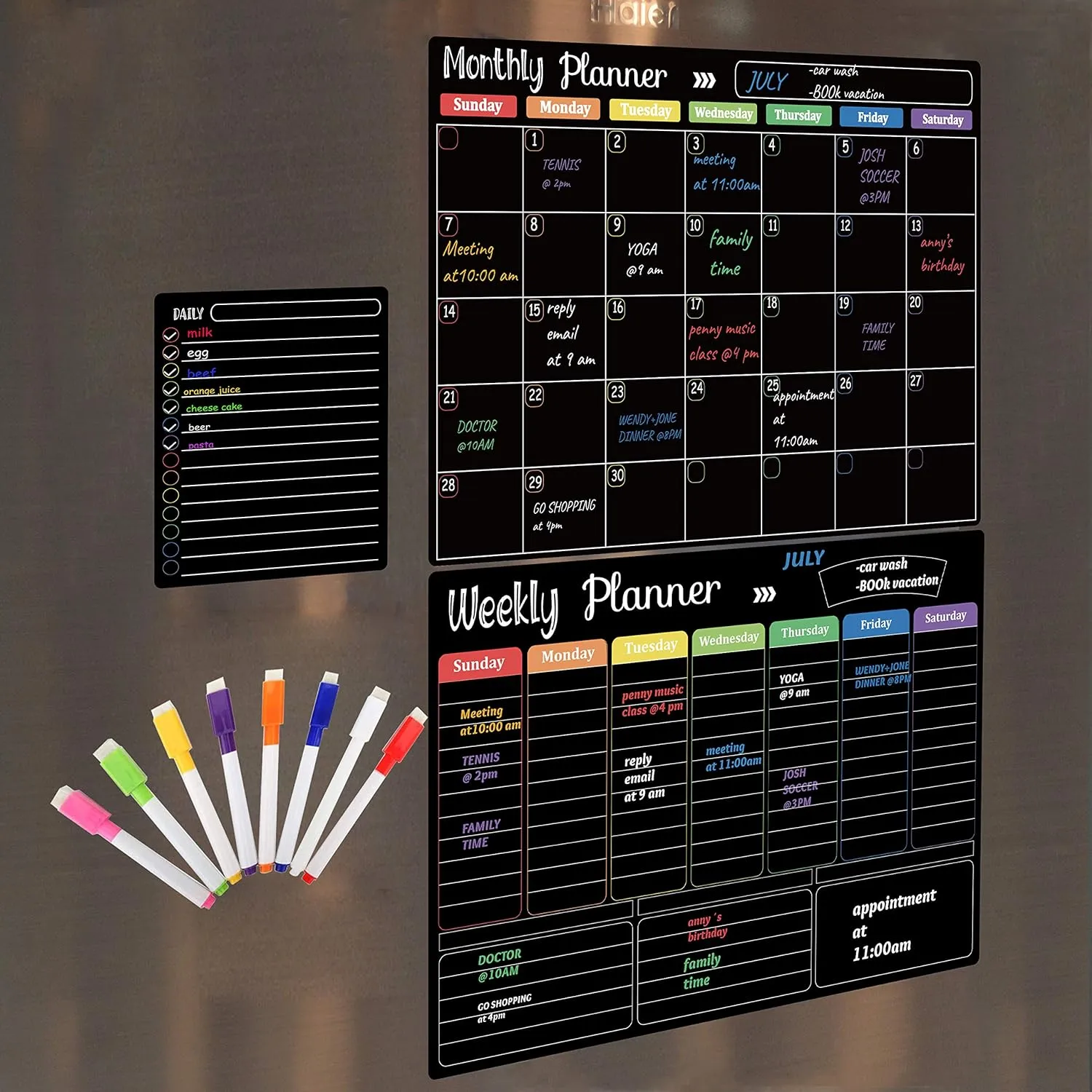 Magnetic Monthly, Weekly and Daily Planner Board Set With Markers