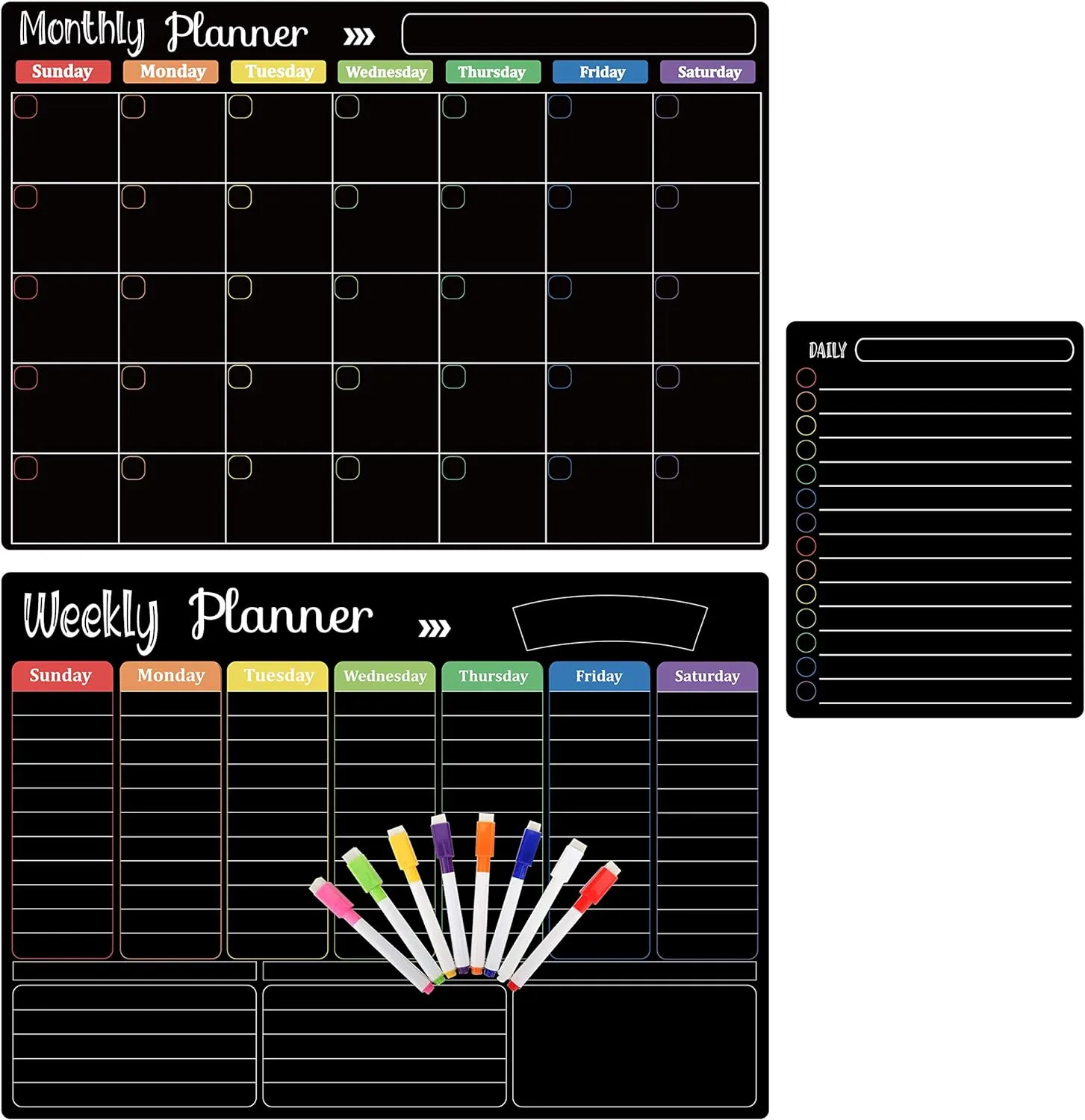 Magnetic Monthly, Weekly and Daily Planner Board Set With Markers