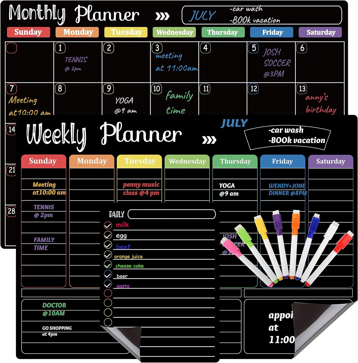 Magnetic Monthly, Weekly and Daily Planner Board Set With Markers