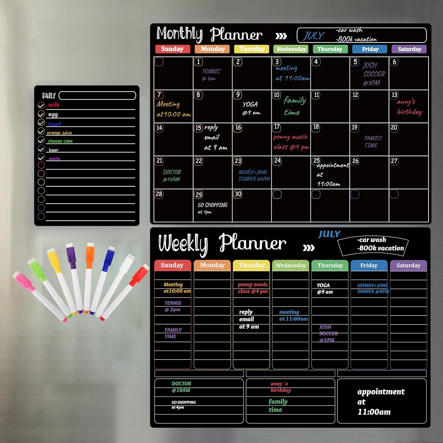 Magnetic Monthly, Weekly and Daily Planner Board Set With Markers