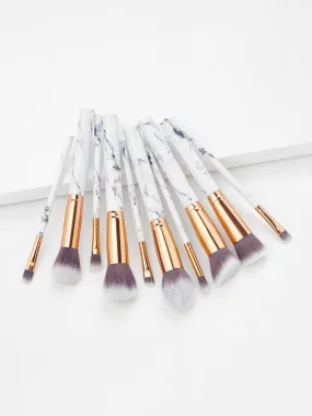 Marble Handle Makeup Brush 10pcs With Bag