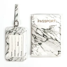 Marbled Passport and Luggage Tag Set in White