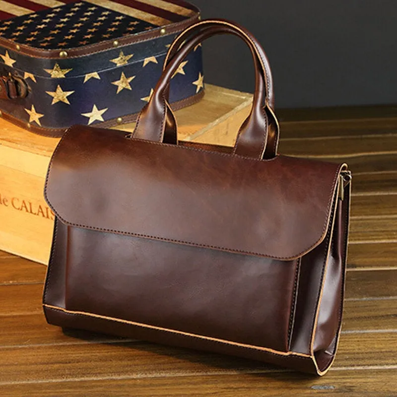 Men Retro Multi-compartment Briefcase Flap-Over Large Capacity Soft PU Leather Messenger Bag Crossbody Bags Handbag Shoulder