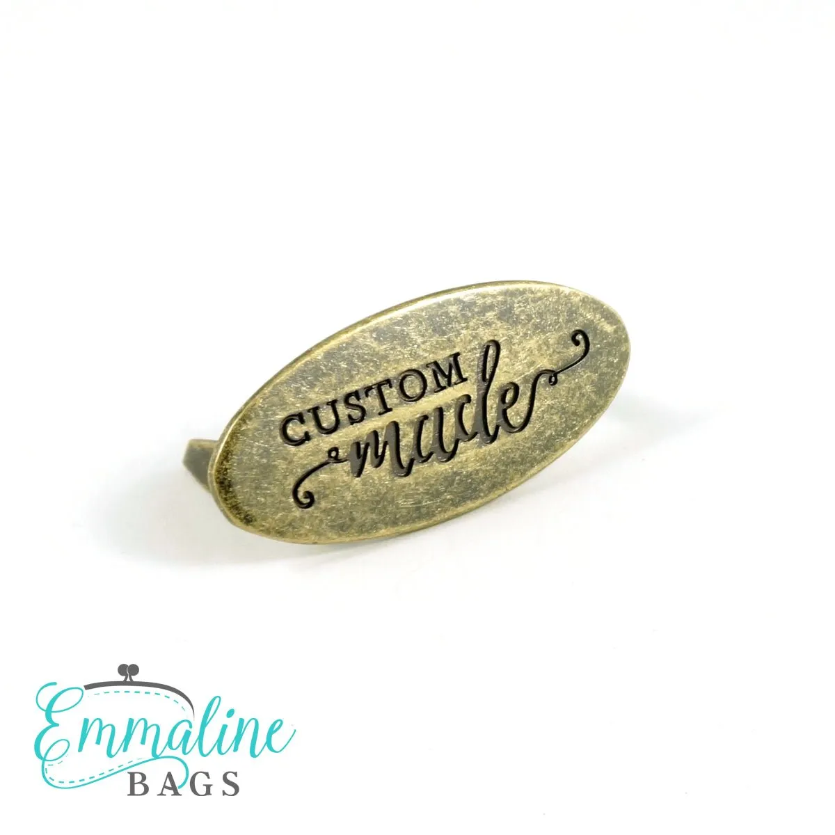 Metal Bag Label: Oval with "CUSTOM Made"