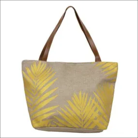 METALLIC PALM LEAF BEACH BAG